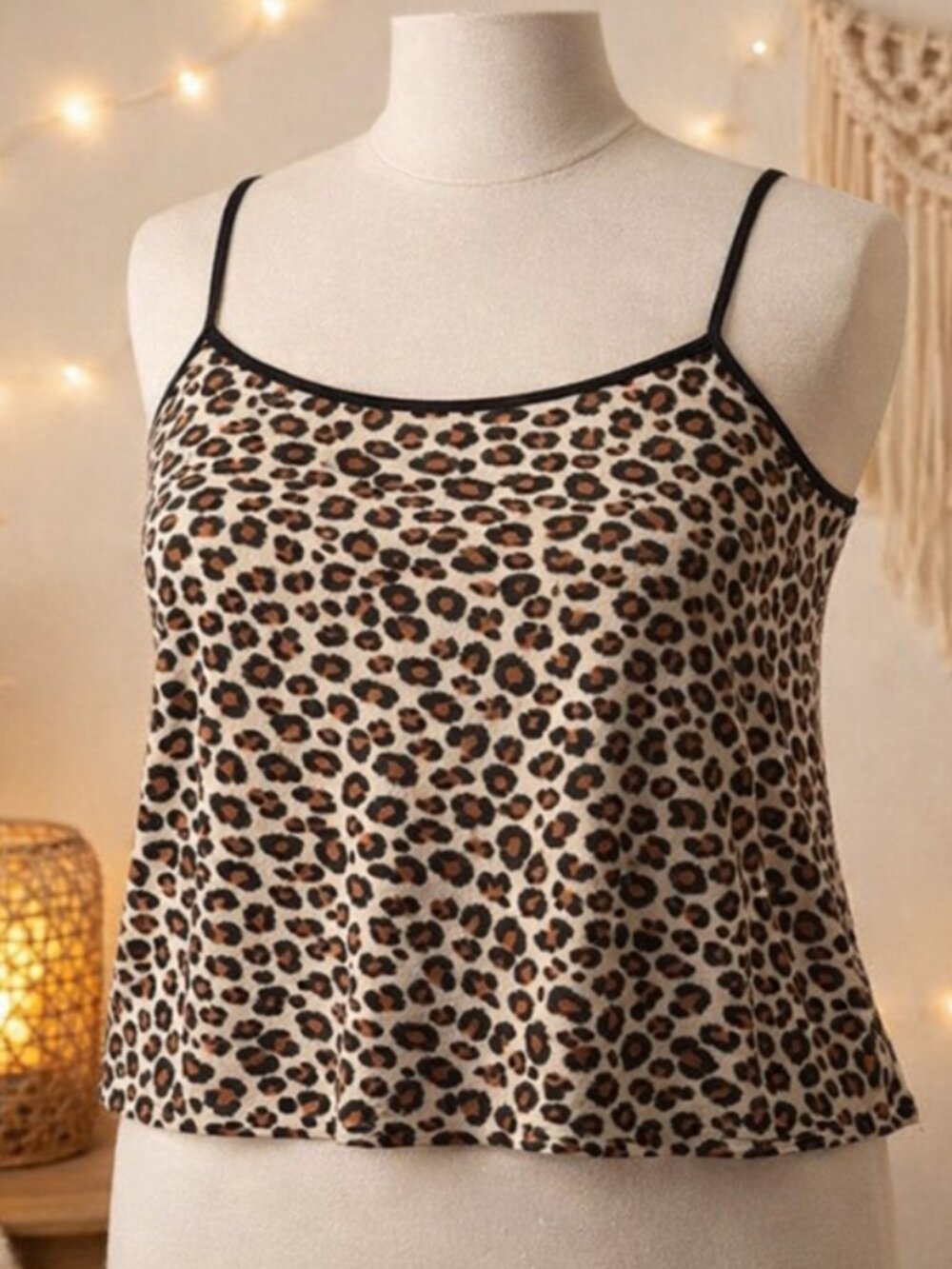 Old Navy Leopard Animal Print Cropped Cami Top L Mob Wife Layering Y2K Coquette